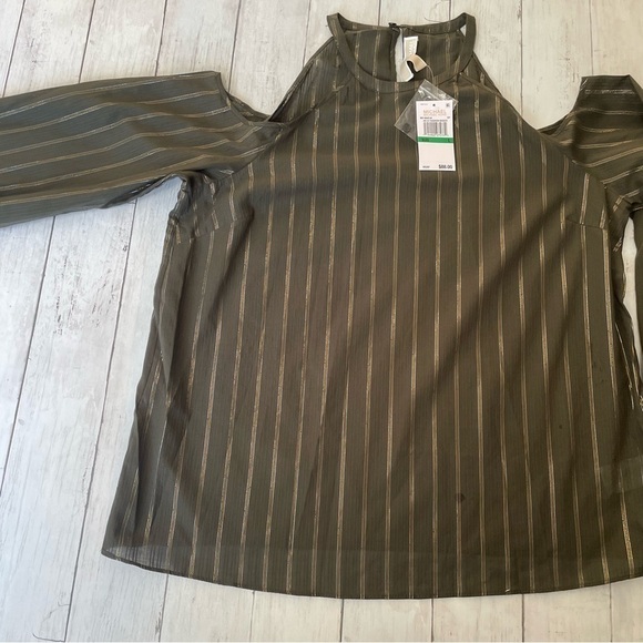 Michael Kors Metallic Stripe Cold-Shoulder Top Ivy work grandmacore light flowy - Picture 7 of 11